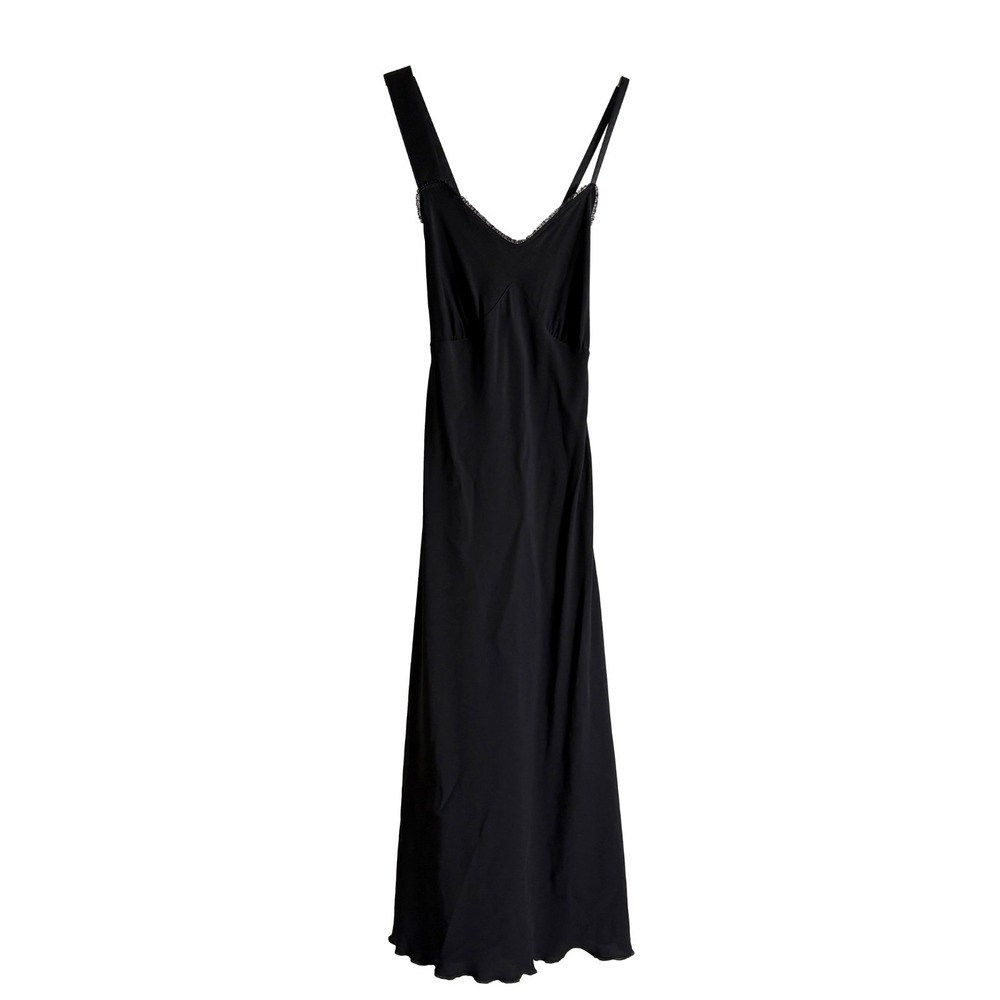 VTG Y2K Benetton Baby Doll‎ Slip Dress Sz S Black Lace Trim Tulip Hem Whimsigoth - Picture 2 of 16